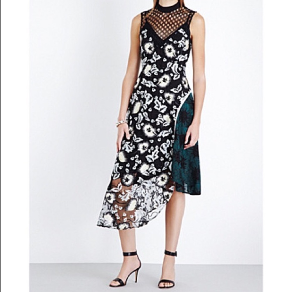 Self Portrait Asymmetric Embroidered Lace Dress